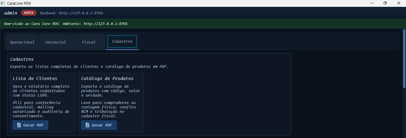 Tela de relatórios na operação restrita