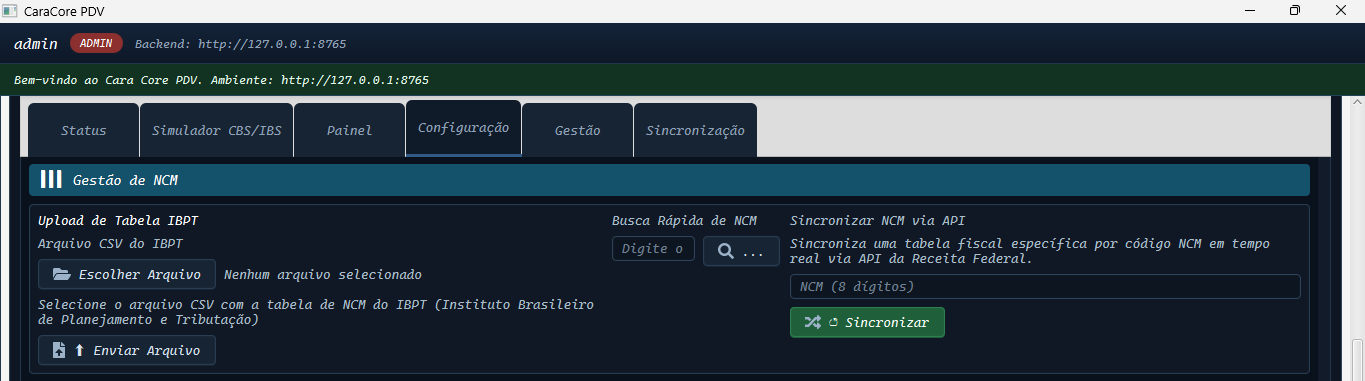 Gestão de NCM - Upload de Tabela IBPT